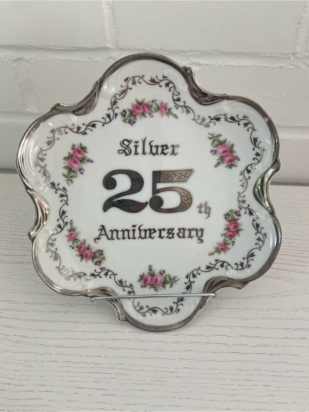 Norcrest Fine China Vintage Old-Style Silver 25th Anniversary Plate